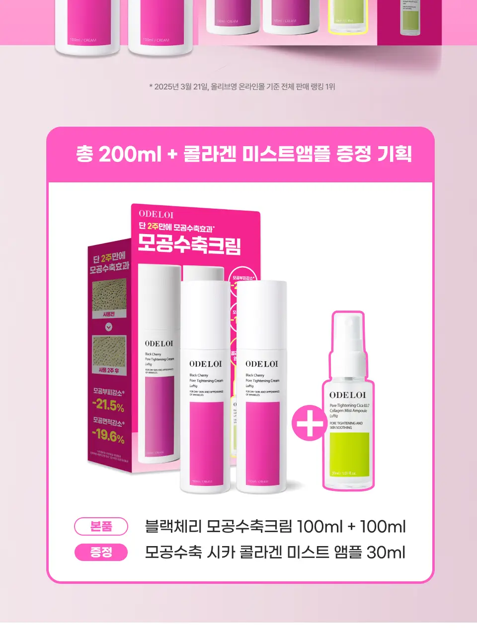 [모공천재/화잘먹] 오드로이 모공수축 크림 모공요철 케어 100ml 더블기획 (+미스트앰플 30ml) 상세페이지 7